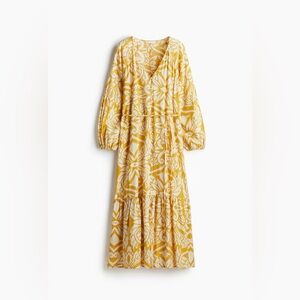 NWT H&M Tie-belt Crêpe Maxi Dress in a yellow and white